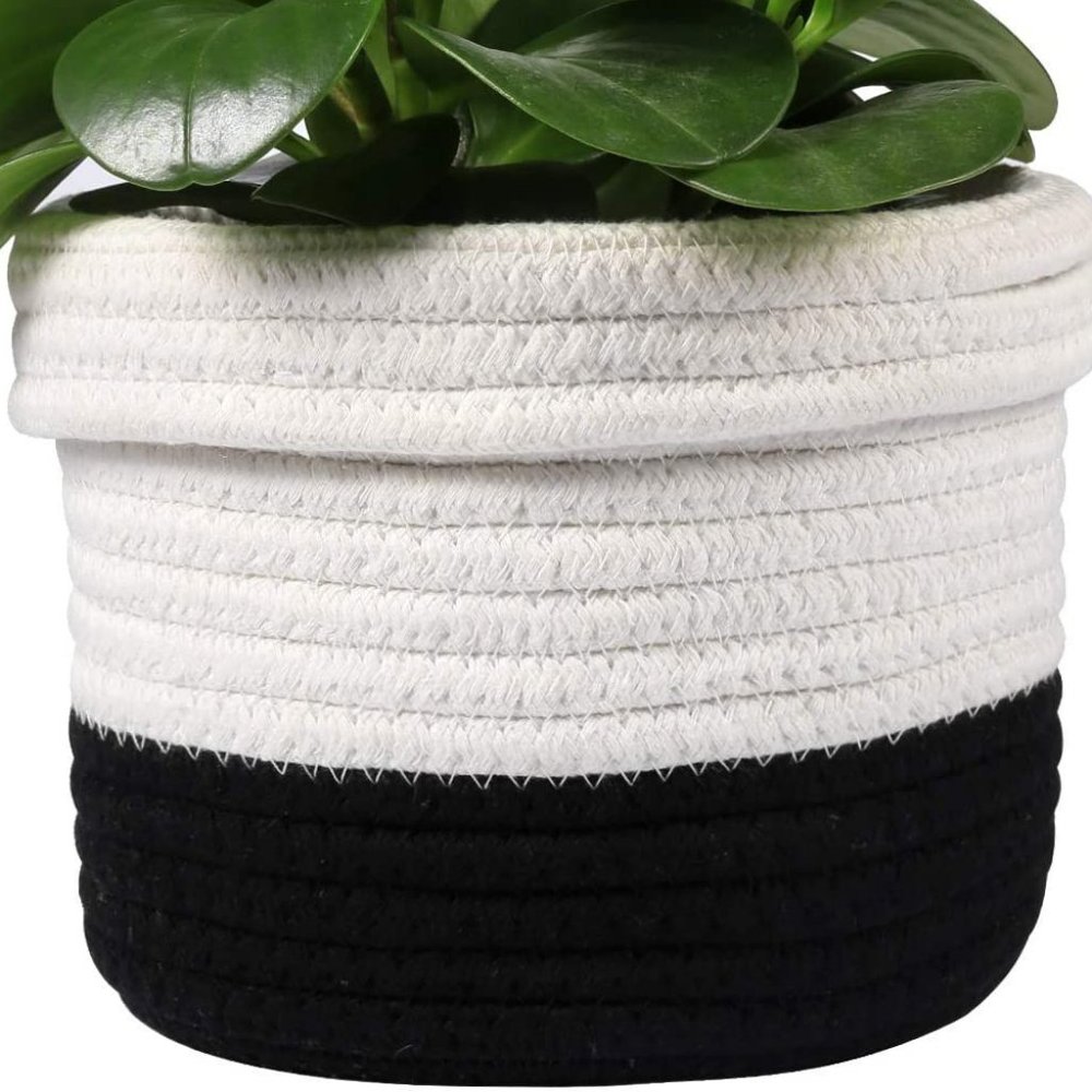 Cotton Rope Woven Plant Basket, Storage Organizer Basket (H 6.75" x W 6.5") - Picture 3 of 7